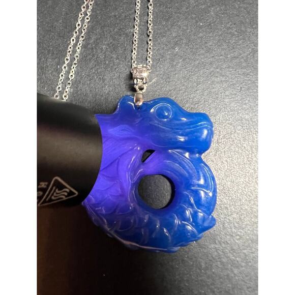NEW Blue Jade dragon sterling silver pendant and chain - Picture 7 of 12